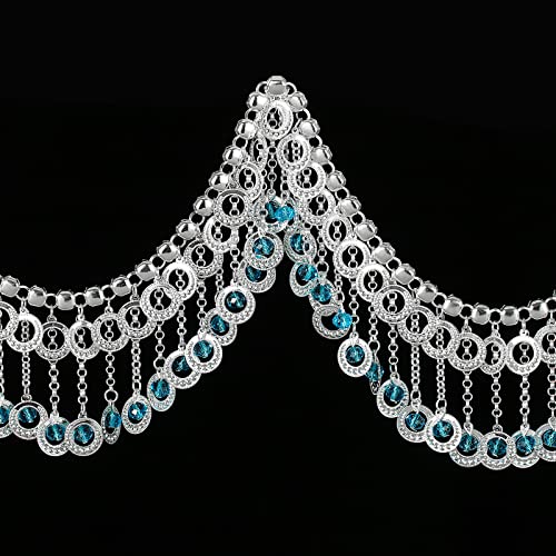 Youngjewl 1Yard Handmade Metal Bread Chain Flat Round Hollow Disc Pendants With Tassel Crystal Beaded Trim For Wedding Decor Diy Accessories Crafts Sewing(Lake Blue) #TOP15