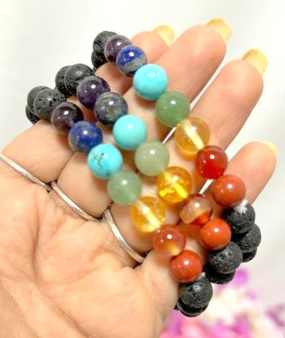 Prajet Natural Healing Crystal Combination 8mm Rounds Beads Bracelet for Health Wealth Education abundance and Good luck Bracelet for Unisex (LEB JET LAVA BEADS BRACELET) - Image 4