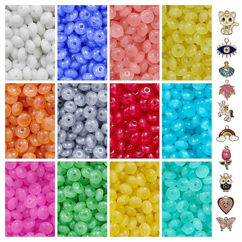 Image of 10 Pcs Charms + 480 Pcs Disk Shaped Glass Beads for Jewellery Making Kit - Glass Beads for Bracelet Making Kit - Bead Craft - 8 * 4mm
