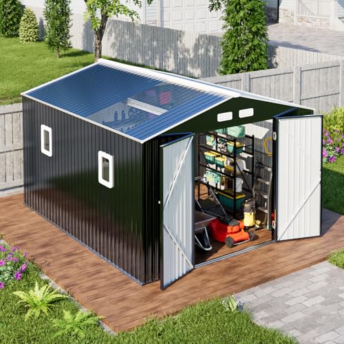 Metal Shed 10x12 Reinforced Sheds Outdoor Storage, Natural Lighti...