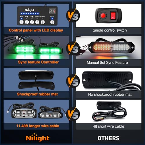 Image of Nilight 8PCS Led Strobe Lights with Controller 12V 24V Sync Feature Green | Emergency Hazard Warning Light 12 24 LED Surface Mount for Vehicle Car Truck RV ATV