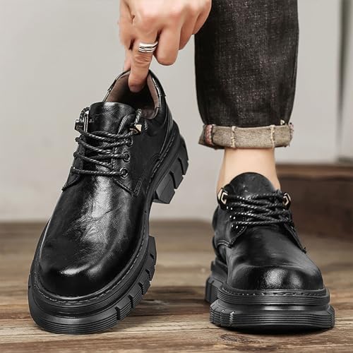 Mens Lace-Up Leather Chunky Heel Casual Dress Shoes New Low-Cut British Style Business Comfortable Shoes for Men, Perfect for Office & Casual Occasions3