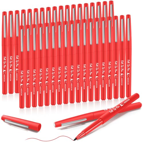 Image of Fuyoooo 36 Pcs Red Felt Tip Pens Bulk, Quick Dry, 0.7 mm Medium Point