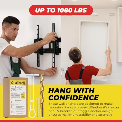 1/4”-20 Quick Easy Heavy Duty Toggle Anchors with Bolts - Hollow Wall Anchors with Steel Wings, Adjustable Up to 2 1/2" Thick Wall, Holds Up to 1080 Lbs, Heavy Duty Drill Bit Included (12 Pack) - Image 3