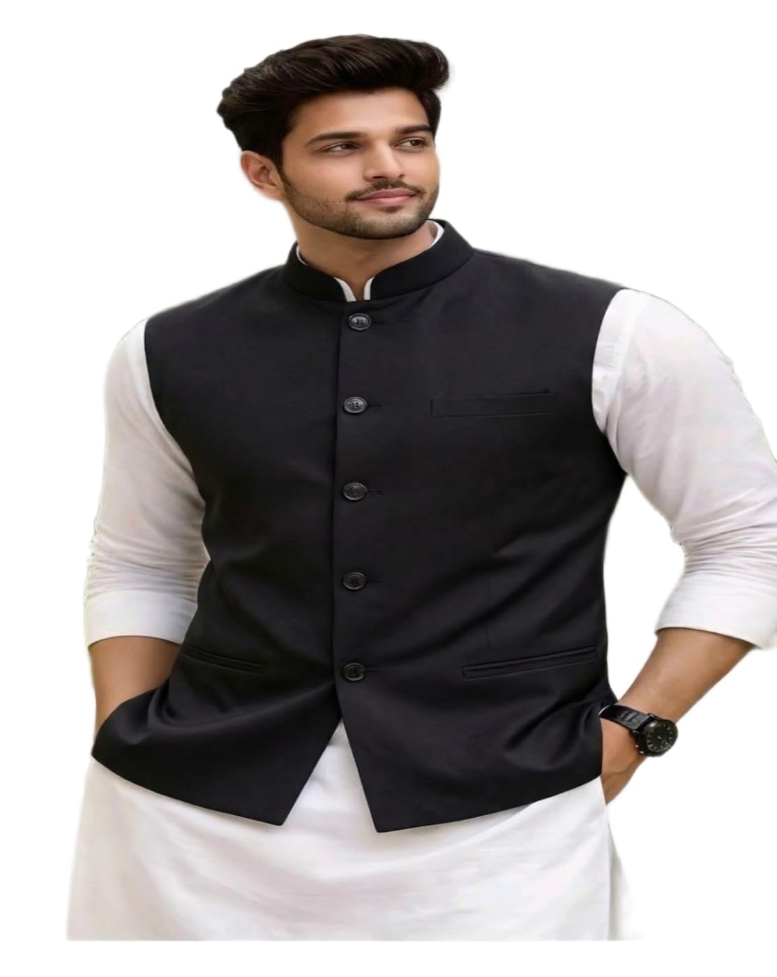 maykr Men’s Black Nehru Jacket Waistcoat, Plus Size Nehru Jacket,Modi Koti-picture-20