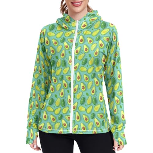 Cute Avocados Pattern Women Sun Protection Hoodie Jacket Lightweight Womens Zip Up Jackets UPF 50+