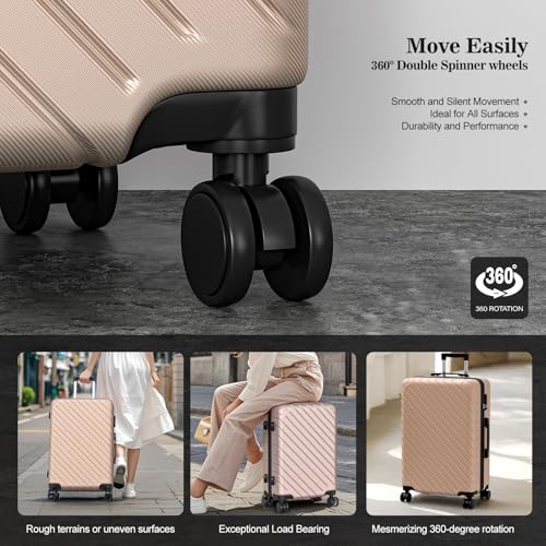 Apelila 4-Piece Expandable Suitcase Set with TSA Lock, 20% Extra Capacity, 360° Spinner Wheels, Lightweight Textured Fabric Luggage (18", 20", 24", 28") for Men and Women Travel (Champagne Gold)