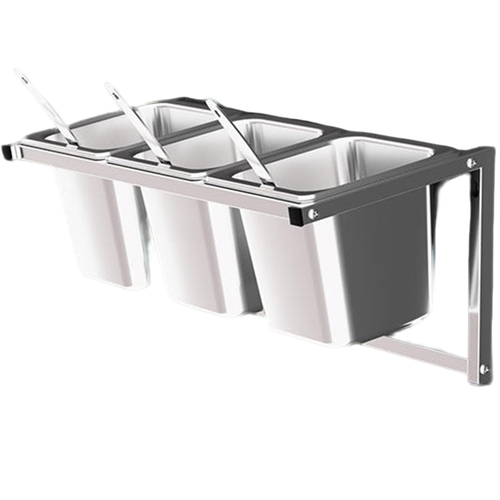 WDSOPK Stainless Steel Spice Rack Set With Pans& Lids& Spoon Wall mounted Seasoning Shelf Restaurant Countertop Holder For Seasoning Sauce Salad Jam Fruits Ingredients 4pcs C (15cm(6in) 3pcs)