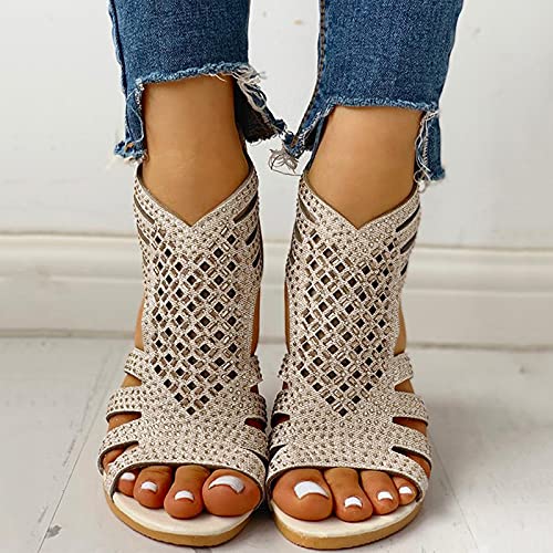 Masbird Sandals For Women Flat Womens Comfy Summer Fashion Sandals Casual Roman Beach Travel Clip Toe Flat Shoes Sandals Beige #TOP2