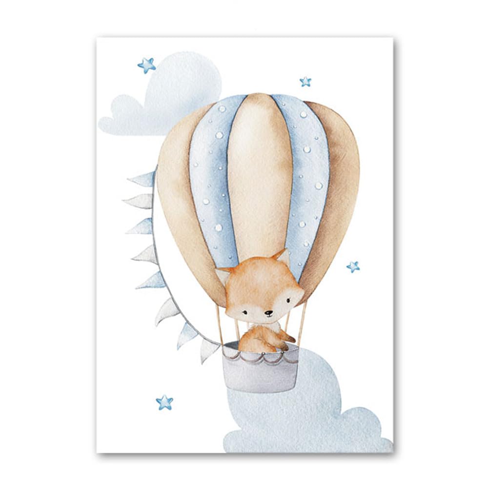3 Laminas Infantiles Azul 30X40CM Cuadros Pared Bebe Globo Nubes Conejo Zorro Poster Personalizado Bebé Lienzo Animales Infantiles Laminas Habitacion Niño Cuadros Animales Habitacion Niño sin Marco