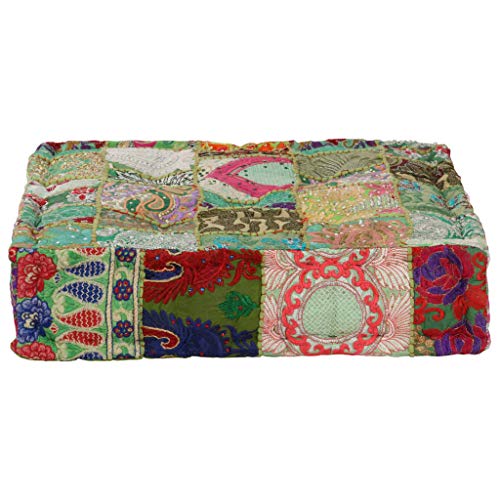 Xichuzi Puf Cuadrado pachtwork algodón Hecho a Mano 50x50x12 cm Verde, Reposapies Sofa, Puff Salon, Banqueta Piano, Puf Cama, Foot Stool - SPU:246576