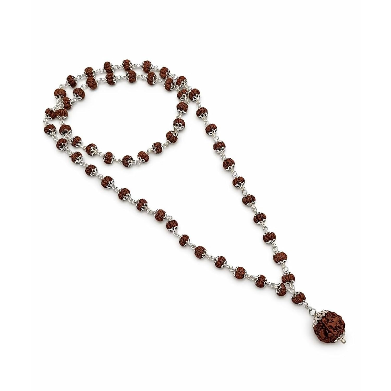 DIVINE DRISHTI Original Rudraksha Mala (5 Mukhi) 54 Bead with 7 Mukhi Powerfull Rudraksah Locket | Tested by ISO Certified Lab | Silver Capped Natural Energy Mala for Positive Vibes-image-18