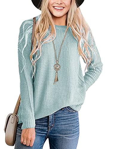 TECREW Women's Waffle Knit Pullover Sweaters Long Sleeve Casual Jumper Tops