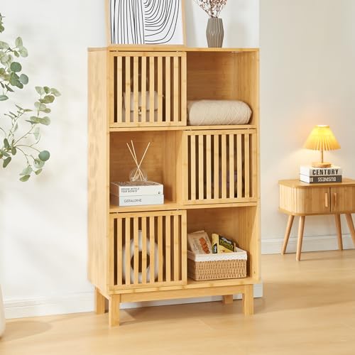 [en.casa] Bibliothèque Style Scandinave avec 3 Portes Coulissantes 6 Compartiments de Rangement...