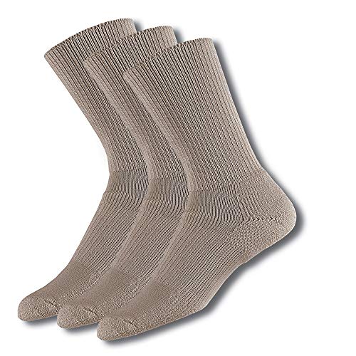 Thorlos WX Max Cushion Walking Crew Socks, Dark Khaki (3 Pair Pack), Large