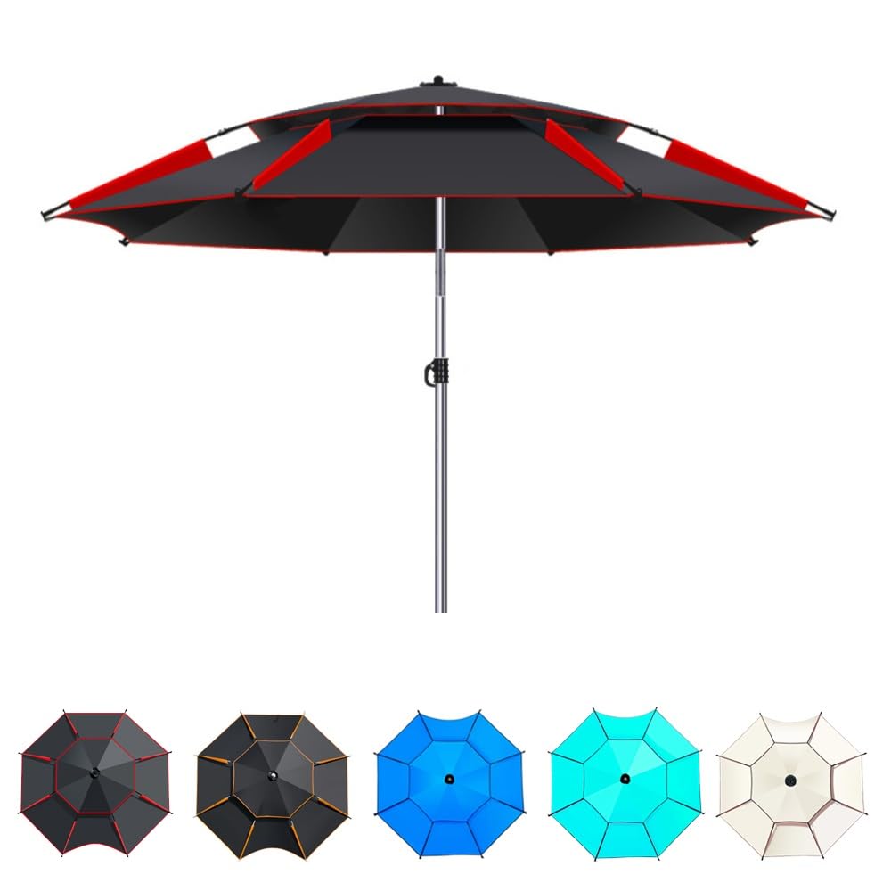 Angelschirm Im Freien Windschutz Strandschirm 180/200/220/240/260cm Angeln Sonnenschirm 360°Neigbar Für Picknick, Camping(Black-red,260cm/8.5ft)