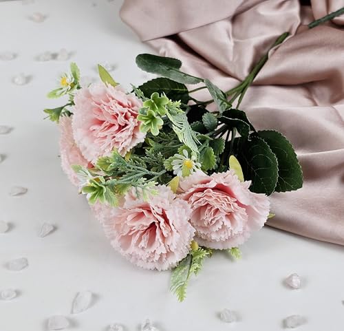 Image of SATYAM KRAFT 1 Bunch Artificial Carnation Flower Stick for Home Decor, Bedroom, Living Room, Balcony, Office Desk, Wedding, Marriage Decoration, Gift, Festival, Shelf & Corner Decoration (Peach)