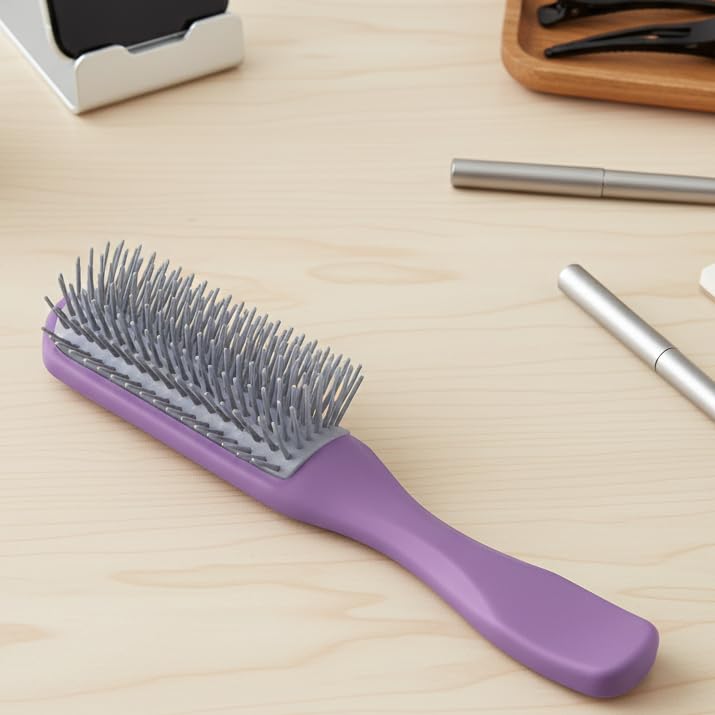 Flat Hair Brush with Strong & Flexible Bristles | 9-Row Curl Defining Brush for Thick Curly & Wavy Hair | Large Fan-type Head | Hair Styling Brush for Women & Men (Purple)
