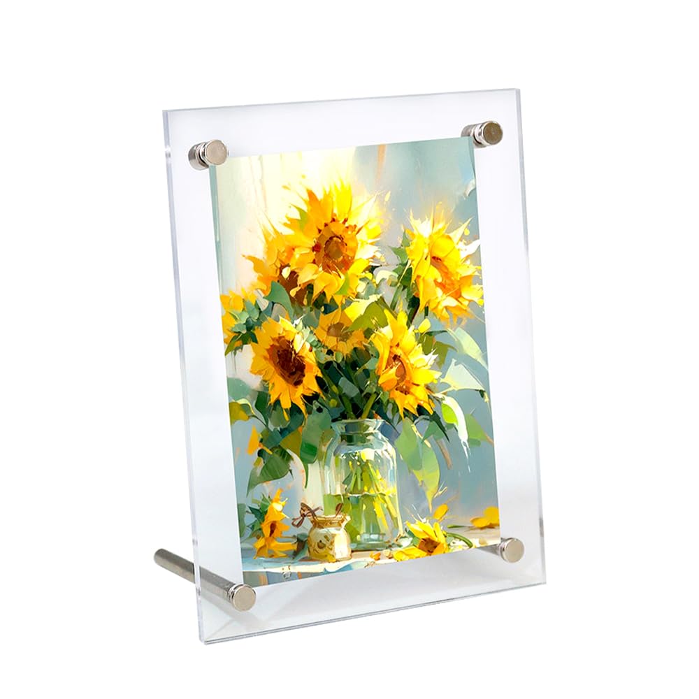 Naterly Acrylic Picture Frame, Clear Acrylic Desktop Frameless with Stand Photo Frame for Displaying Photos, Posters, Documents Certificate?4 * 6 Inches