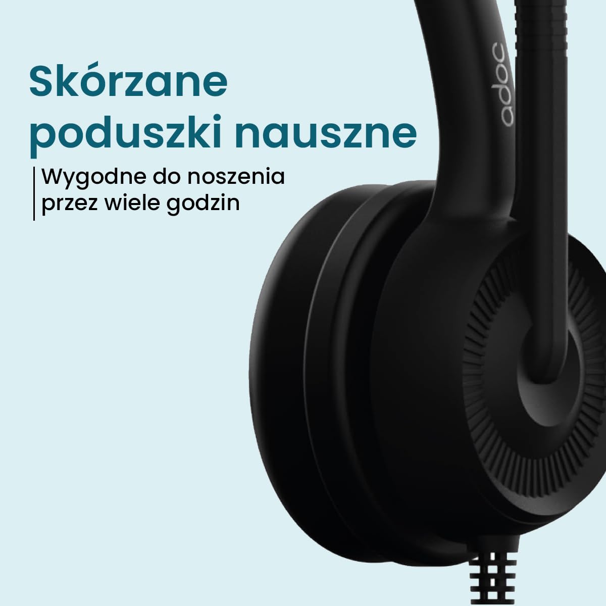 ADOC Słuchawki z mikrofonem HC01, Redukcja szumów, kabel 1.5m, Skórzane klocki, Regulowany Opaska na głowę, Mikrofon Obróć 360 Stopni. Kolor czarny