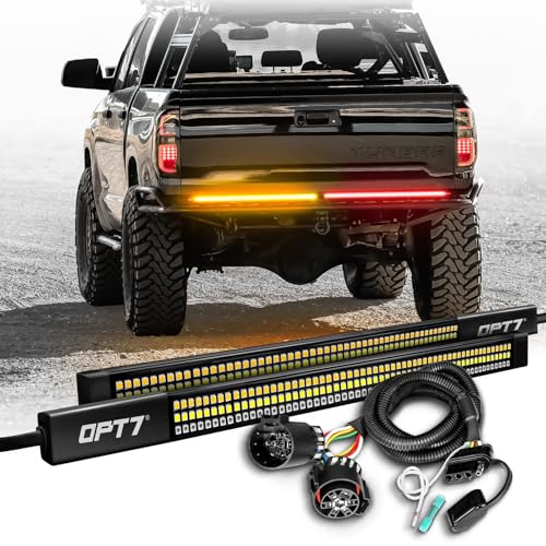 OPT7 Plug'n'Play Harness for 2007-2021 Tundra & OPT7 Redline Parlux 2PCS Triple Row LED Tailgate Light Bars w/Sequential Amber Turn for 2007-2021 Tundra