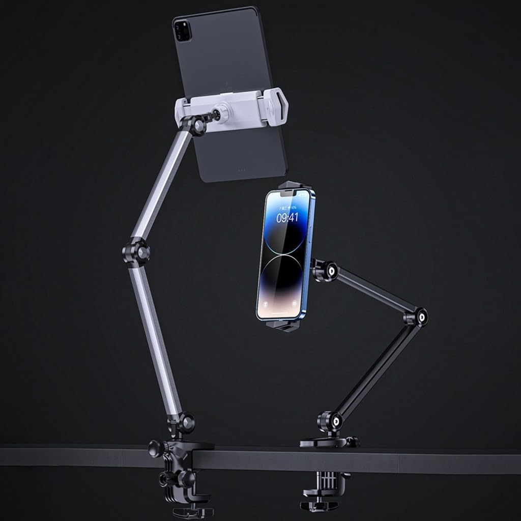 Soporte para teléfonos celulares, soporte ajustable para teléfono de escritorio con base estable, soporte de escritorio perezoso de aleación de aluminio para teléfonos