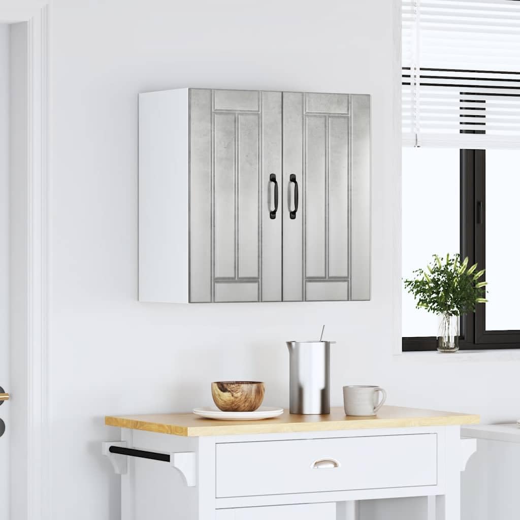 Lucca Küchen-Hängeschrank, Betongrau Holzwerkstoff, 60x31x60 cm, Wandmontage, mit Glastüren, für Geschirr und Kochutensilien