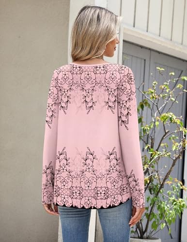 Image of Zeagoo Long Sleeve Shirts for Women Fall Tops Casual Dressy V Neck Blouses Boho Tunic Western Clothes Vacation Outfits