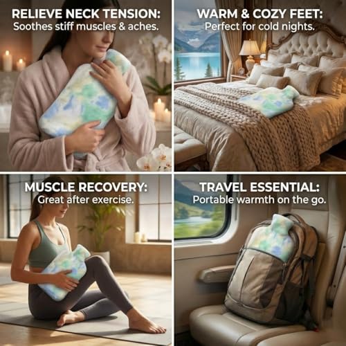 Image of Hot Water Bag with Soft Plush Cover 2000ml, Medical-Grade Silicone Hot & Cold Therapy Hot Water Bottle for Period Cramps, Back Pain, Muscle Aches & Body Relaxation & Comfort (Pastel Ombre)