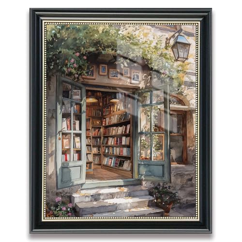 Black Frame Cozy Bookshop Canvas Wall Art – Vintage Bookstore