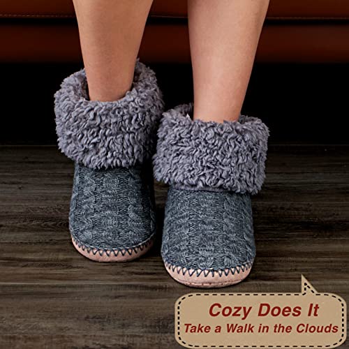 Image of cosyone1997 Cable Knit Slipper Socks for Women Non Slip Soft Sole | Fuzzy sherpa lining, gripper dots, flexible bootie coverage and machine washable care for warm, comfortable indoor wear