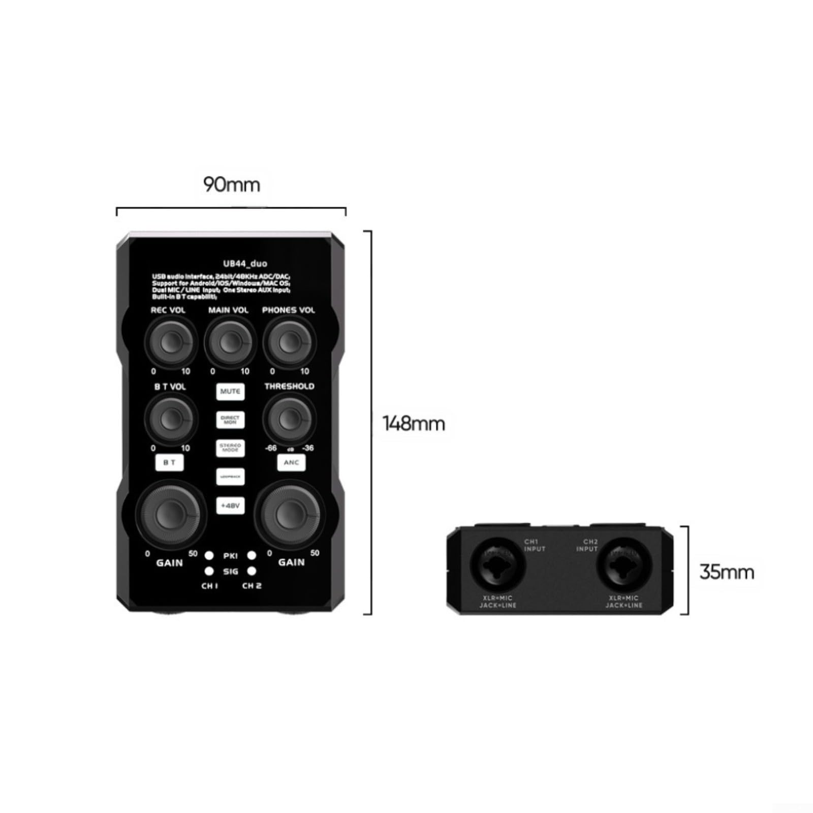 Para tarjeta de sonido externa con 48 V y anclajes de canto de reducción de ruido y transmisión en vivo, material ABS en negro