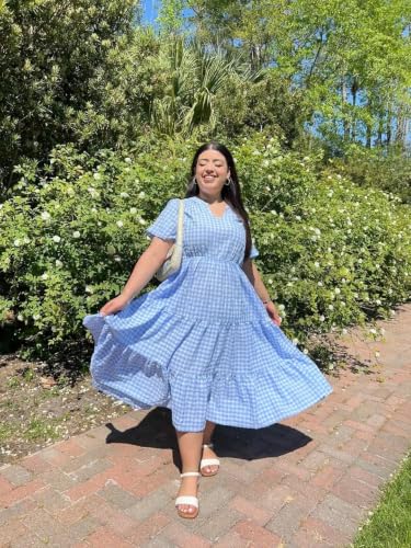 Image of TIYOMI Women Plus Size Dress Boho V Neck Short Sleeve Beach Maxi Dresses Floral /Stripe /Leaves /Lemon XL-5XL