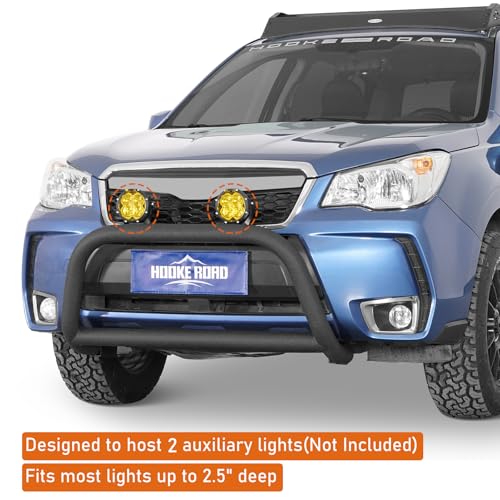 Image of Hooke Road 14-18 Forester Tubular Bull Bar Front Bumper Guard for Subaru Forester 2014 2015 2016 2017 2018, Offroad Heavy Duty Steel Rally Push Bar with 2 Light Mounts, Bolt-on Installation