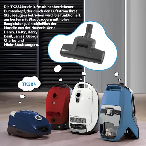 Wessel Werk TK284 Turbodüse 32/35mm mit rotierender Bürste für Teppiche Tierhaare Hartböden leise & effizient kompatibel mit Miele AEG Siemens Bosch Kärcher Philips.