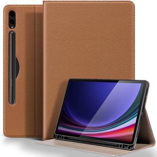 Housse en cuir premium marron pour Samsung Tab S10+ et S9 FE+ finitions soignées