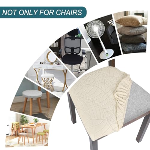 Image of SearchI Waterproof Seat Covers for Dining Room Chairs Stretch Jacquard Chair Seat Covers Set of 6, Removable Washable Kitchen Chair Seat Protector Cushion Slipcovers for Office (Beige Leaf)