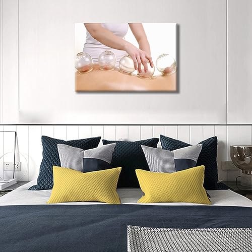 Image of 1 Panels Artwork Traditional Chinese Cupping Therapy Paintings Canvas Wall Art Cupping Massage Wall Pictures Framed Wall Art Posters & Prints Stretched and Framed Ready to Hang (16 inch Wx24 H)