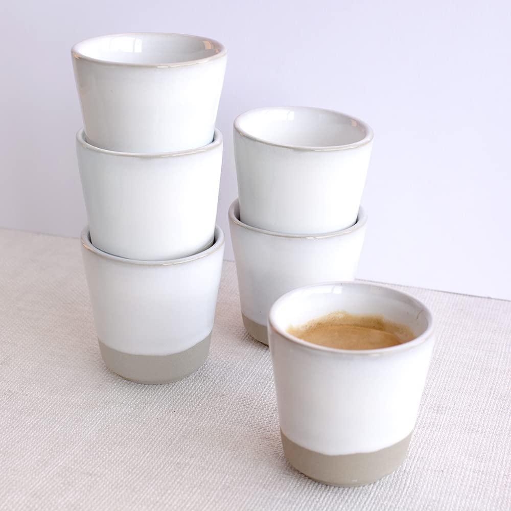 Espressotassen 6er Set aus Steingutt Keramik 75ml, Handfinish, Weiss, MELIDES Sweet