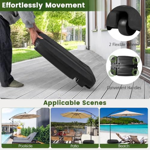 Image of Hukimoyo 10Ft Diameter Large Outdoor Patio Cantilever Offset Umbrella with Base Stand, Waterproof Heavy Duty Garden Parasol Sun Shade Canopy, Side Pole Umbrella for Backyard, Poolside, Deck, Lawn, Terrace, Cafe.