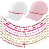 Geyoga 9 Pcs Trucker Hat Chains Trucker Hat Charms Women Man Bill Decoration Detachable DIY Metal Chain for Mesh Baseball Cap(Bright Pink,Bead Style)