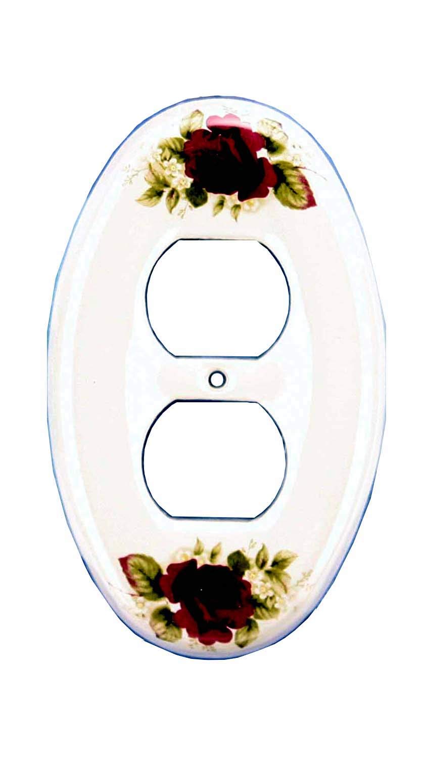 Porcelain Decorative Switch plate, Wall plate, Cover, Oval White with Roses _ 3027D