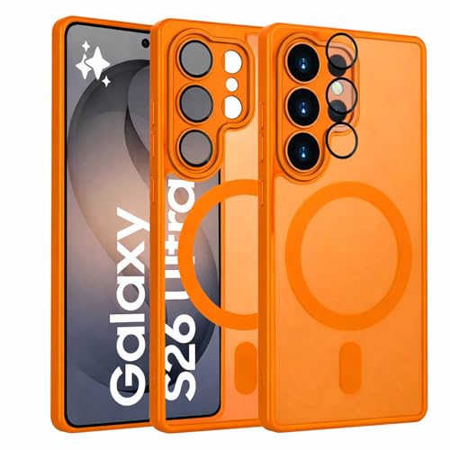 Image of Elzzi Magnetic Magsafe for Samsung S26 Ultra Case, Upgraded [Full Camera Protection] [Compatible with Magsafe] [Translucent Matte] Shockproof Protective Phone Case for Men & Women - Cosmic Orange