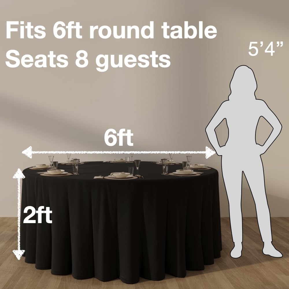 Urby 120'' Black Round Tablecloth for 5-6ft Round Folding Table That Seats 6-8 Guests, Mantel Redondo Para Mesa De 6 Sillas - Image 2