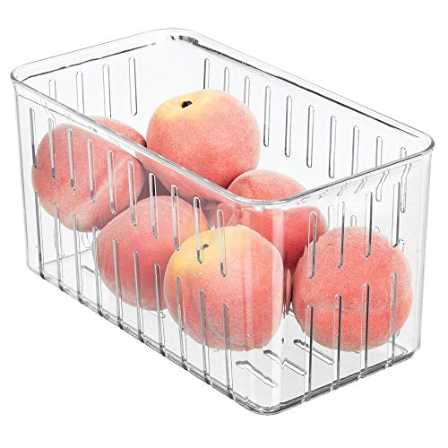 mDesign Plastic Kitchen Refrigerator Produce Storage Organizer Bin with Open Vents for Air Circulation - Food Container for Fruit, Vegetables, Lettuce, Cheese, Fresh Herbs, Snacks - M, 4 Pack - Clear