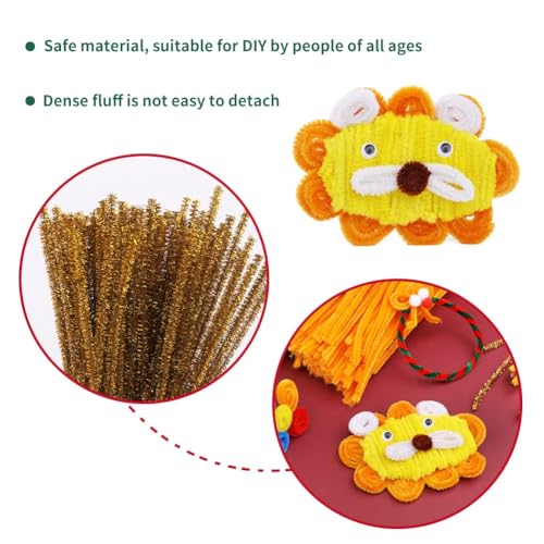Image of Pipe Cleaners, 200PCS Orange /Glitter Gold Craft Chenille Stem | Pipe Cleaners Chenille Stem, 100PCS Orange+100PCS Glitter Gold Fuzzy Sticks Pipe Cleaners Bulk for DIY Sunflower Decoration