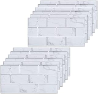 12 Sheets Tile Stickers, 30x15cm Tile Stickers for Kitchen, Stick and Peel Backsplash, Adhesive wall Tiles, Stick on Tiles, Bathroom Tile, Marble Wall Tile Stickers for Kitchen Living Room Decor