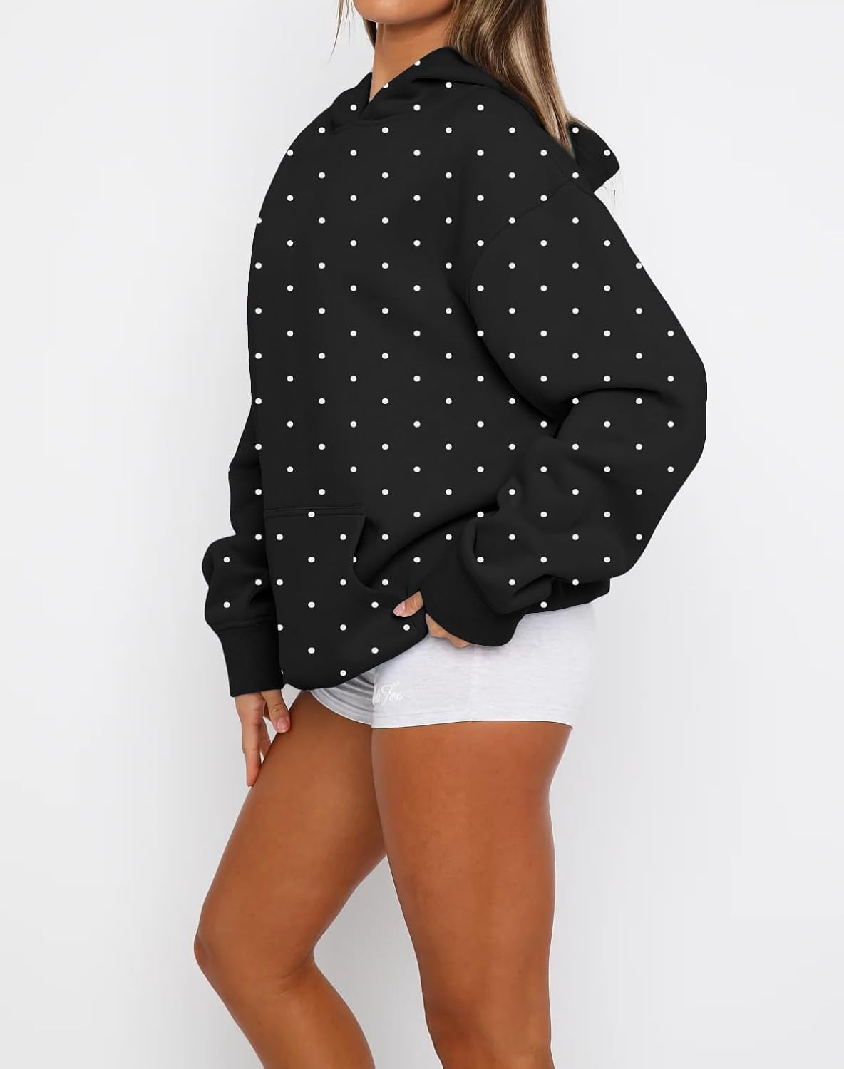 Women Polka Dot Graphic Oversized Fleece Y2k Hoodies Long Sleeve Hooded Sweatshirt Pullover Tops Fall Aesthetic - Image 2