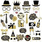 partyzubehör 【35Stück Silvester Accessoires Set】Dieses 2024 NYE Foto Requisiten Set enthält 35 Stück verschiedene Pappe, wie 2024 partybrillen, Silvester haarreif, Silvester partyhüte, Maske, rote Lippe, Krone, Happy New Year, Bärte, und viele weitere lustige Requisiten. Verwenden Sie es und machen Sie mehr individuelle Fotos!