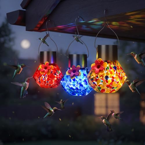 Comederos para colibríes de vidrio soplado de lujo con iluminación solar LED Nuogo 8